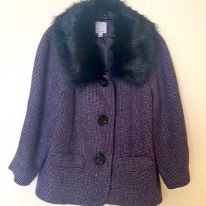 Halogen tweed jacket with removable fake fur collar, size Large